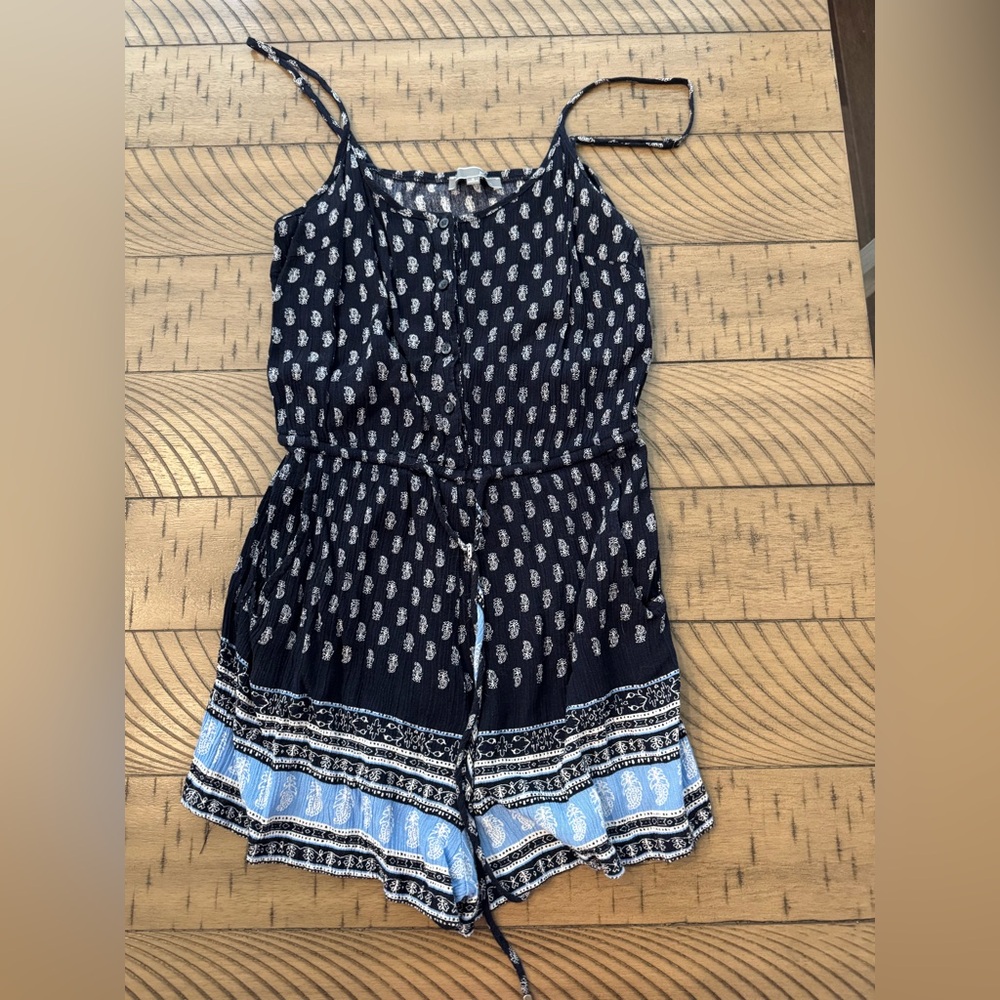 Navy Blue Printed Sleeveless Romper